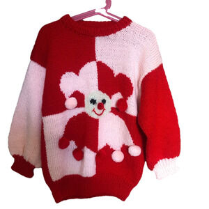 Girl’s Handmade Wool Blend Christmas Knit Crewneck Sweater Small